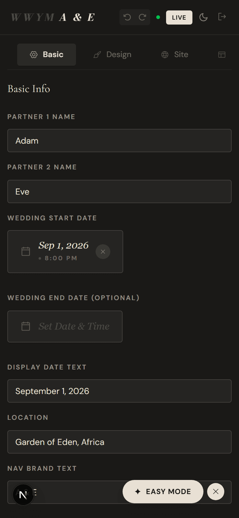 Dashboard editor on mobile — dark mode